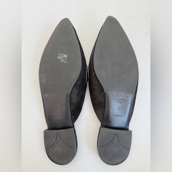 Prada Black Suede leather logo slip on slide loafer mules EU 37 - Picture 8 of 10